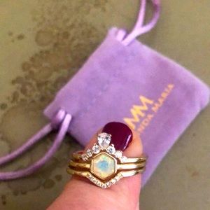 Melinda Maria stacking ring set in gold and white opal